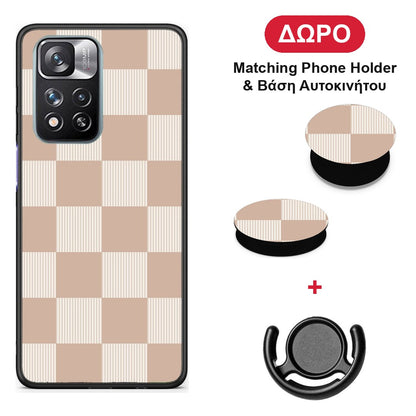 Latte and Cream Striped Checks - Xiaomi Redmi Note 11 Pro+ 5G θήκη + Δώρο Phone Holder & Βάση Αυτοκινήτου