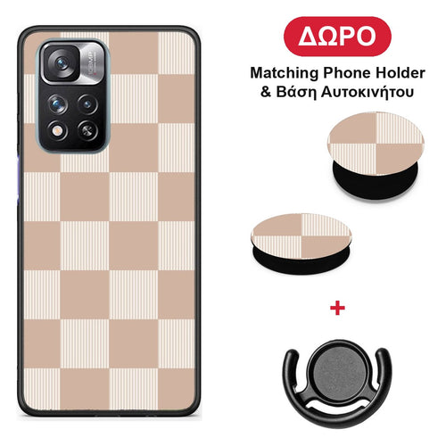 Latte and Cream Striped Checks - Xiaomi Redmi Note 11 Pro+ 5G θήκη + Δώρο Phone Holder & Βάση Αυτοκινήτου