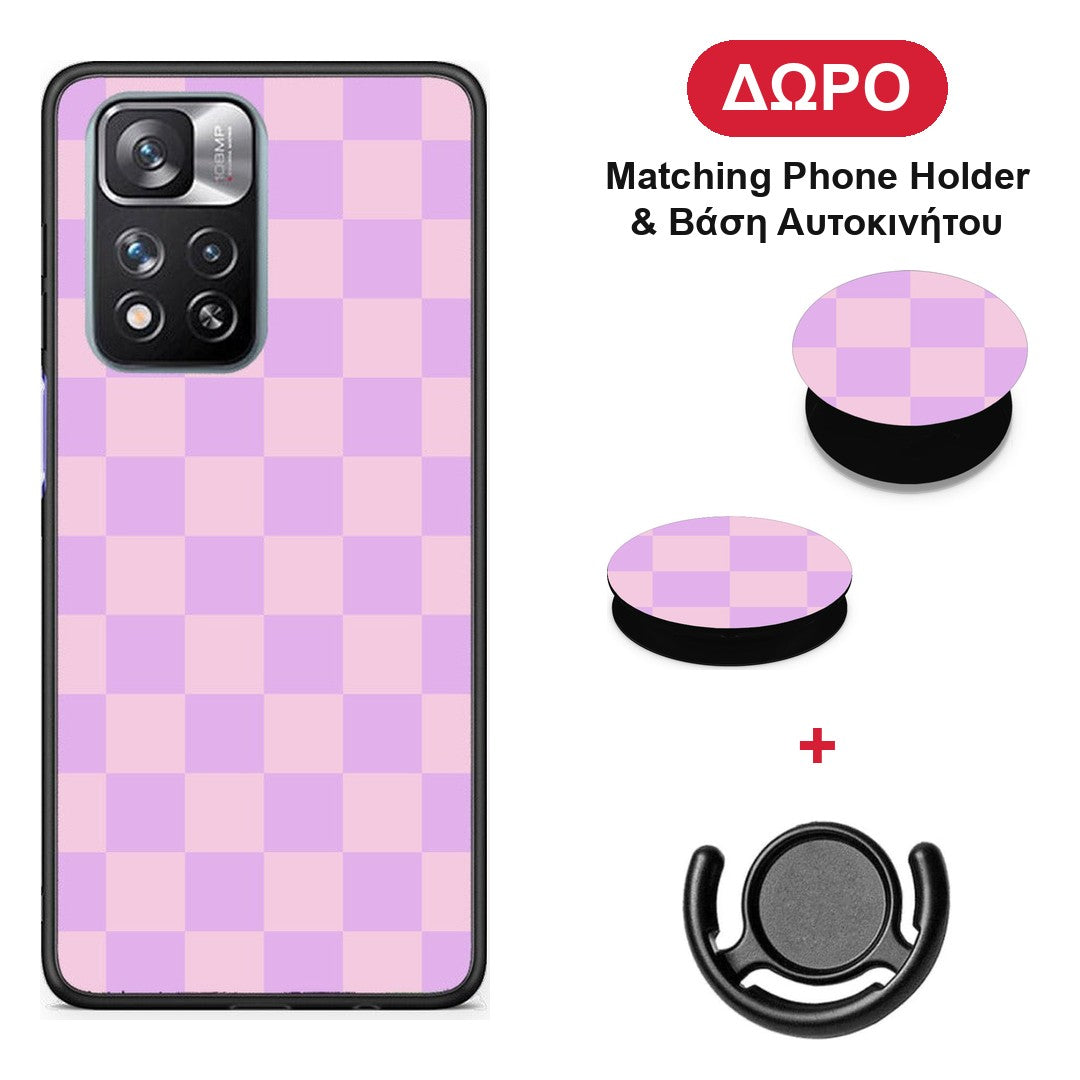 Lavender and Pink Checkerboard - Xiaomi Redmi Note 11 Pro+ 5G θήκη + Δώρο Phone Holder & Βάση Αυτοκινήτου