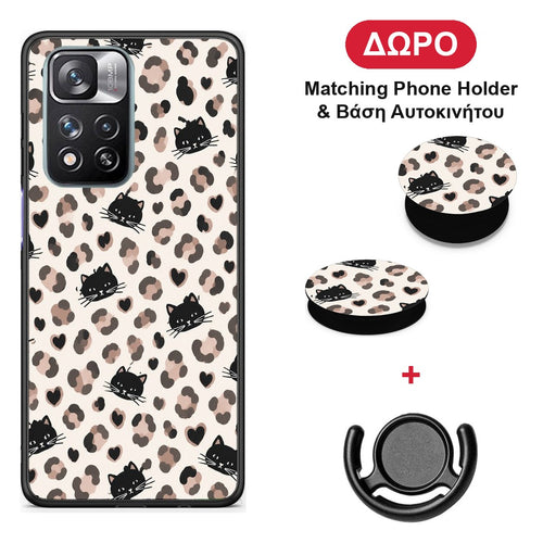 Leopard Spots and Black Cats on Cream - Xiaomi Redmi Note 11 Pro+ 5G θήκη + Δώρο Phone Holder & Βάση Αυτοκινήτου