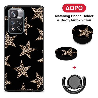 Leopard Stars on Black - Xiaomi Redmi Note 11 Pro+ 5G θήκη + Δώρο Phone Holder & Βάση Αυτοκινήτου