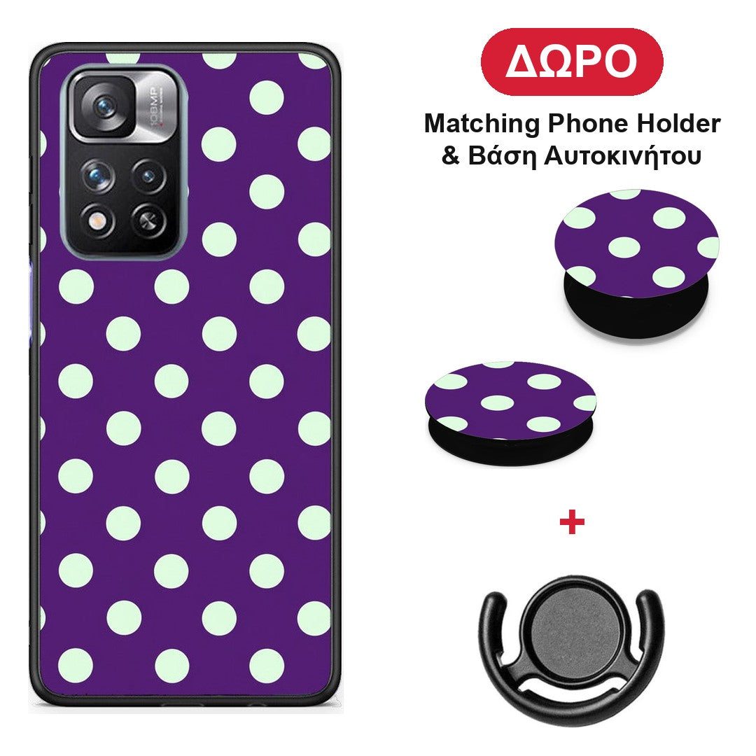 Mint Polka Dots on Purple - Xiaomi Redmi Note 11 Pro+ 5G θήκη + Δώρο Phone Holder & Βάση Αυτοκινήτου