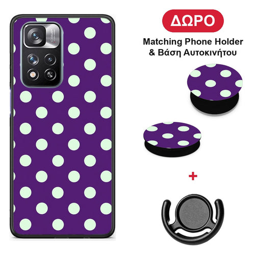 Mint Polka Dots on Purple - Xiaomi Redmi Note 11 Pro+ 5G θήκη + Δώρο Phone Holder & Βάση Αυτοκινήτου