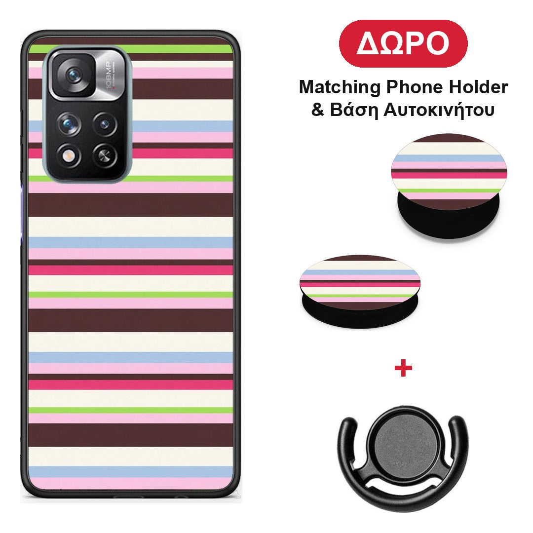 Multicolour Horizontal Stripes - Xiaomi Redmi Note 11 Pro+ 5G θήκη + Δώρο Phone Holder & Βάση Αυτοκινήτου