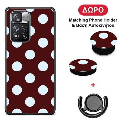 Pale Blue Large Polka Dots on Burgundy - Xiaomi Redmi Note 11 Pro+ 5G θήκη + Δώρο Phone Holder & Βάση Αυτοκινήτου