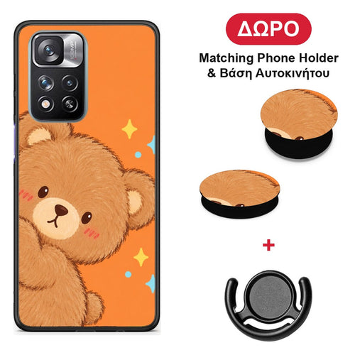 Peekaboo Teddy on Orange - Xiaomi Redmi Note 11 Pro+ 5G θήκη + Δώρο Phone Holder & Βάση Αυτοκινήτου
