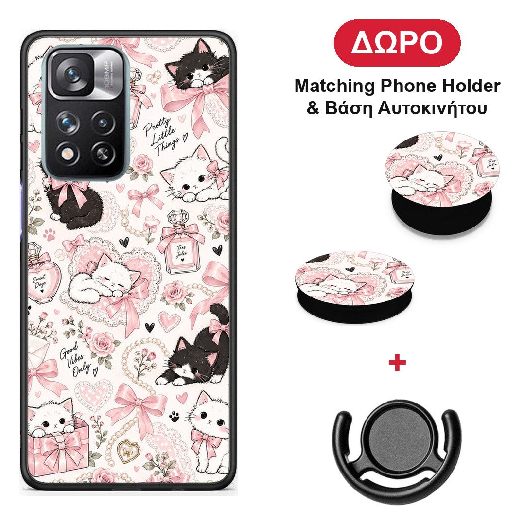Pink Bows and Kittens Collage - Xiaomi Redmi Note 11 Pro+ 5G θήκη + Δώρο Phone Holder & Βάση Αυτοκινήτου