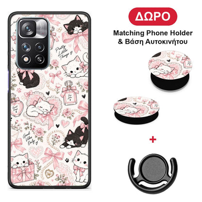 Pink Bows and Kittens Collage - Xiaomi Redmi Note 11 Pro+ 5G θήκη + Δώρο Phone Holder & Βάση Αυτοκινήτου