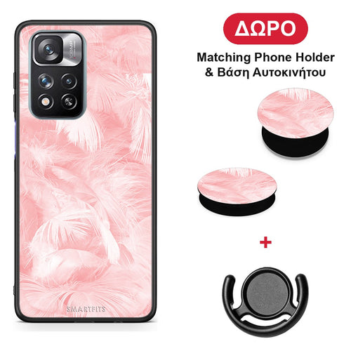 Boho Pink Feather - Xiaomi Redmi Note 11 Pro+ 5G θήκη + Δώρο Phone Holder & Βάση Αυτοκινήτου