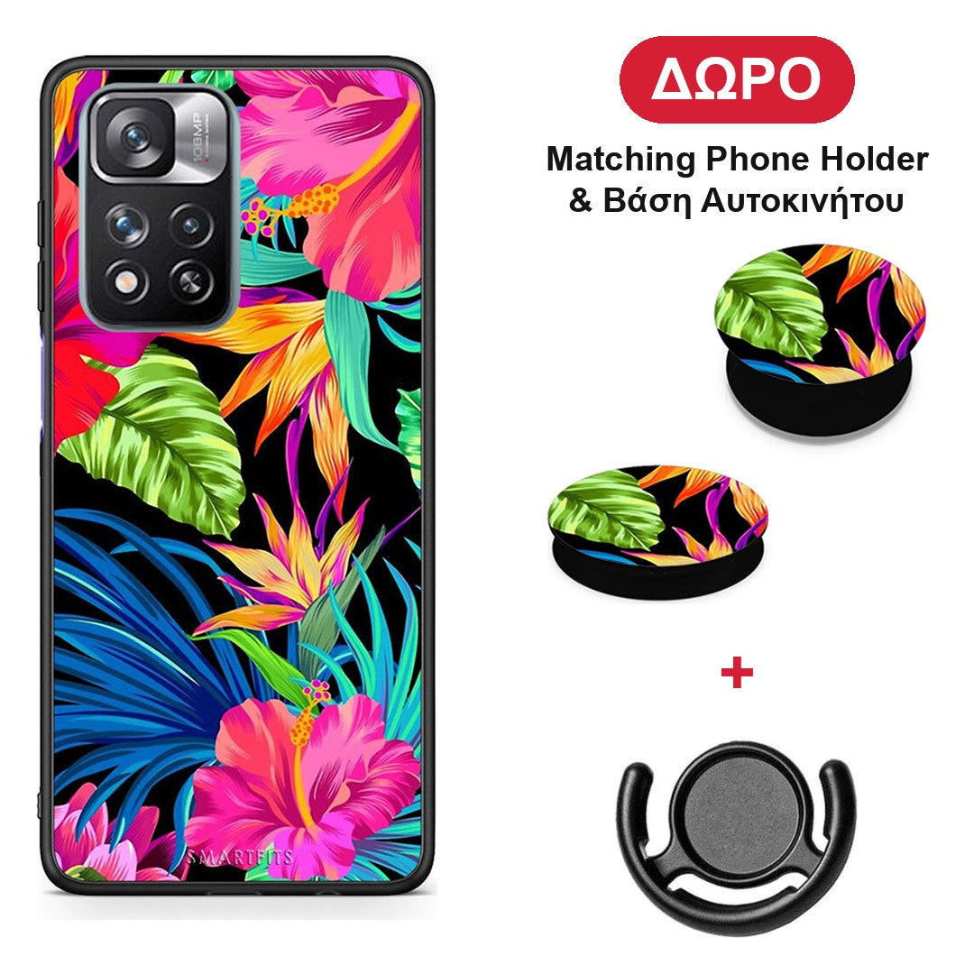 Tropical Flowers - Xiaomi Redmi Note 11 Pro+ 5G θήκη + Δώρο Phone Holder & Βάση Αυτοκινήτου