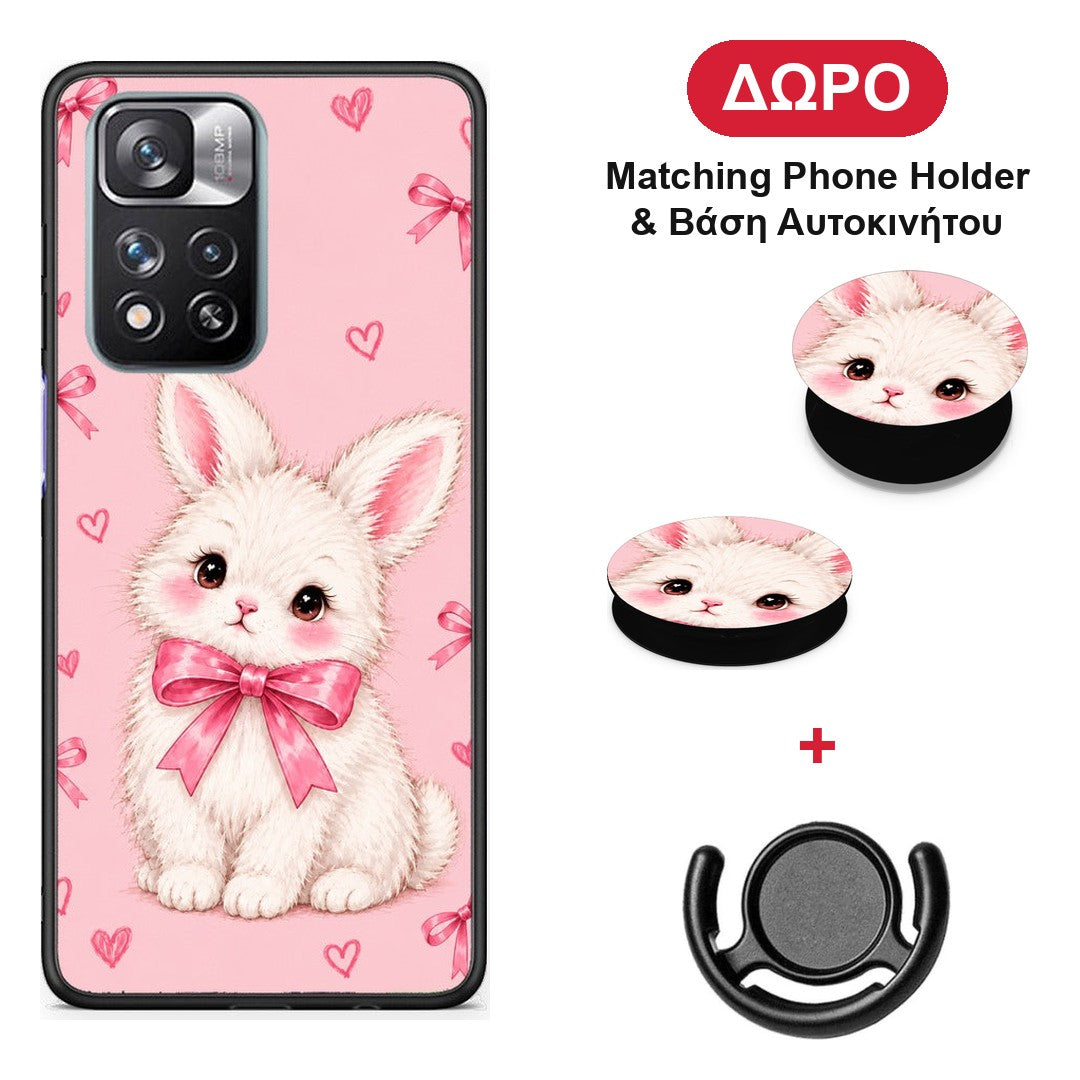 White Bunny and Pink Bows - Xiaomi Redmi Note 11 Pro+ 5G θήκη + Δώρο Phone Holder & Βάση Αυτοκινήτου
