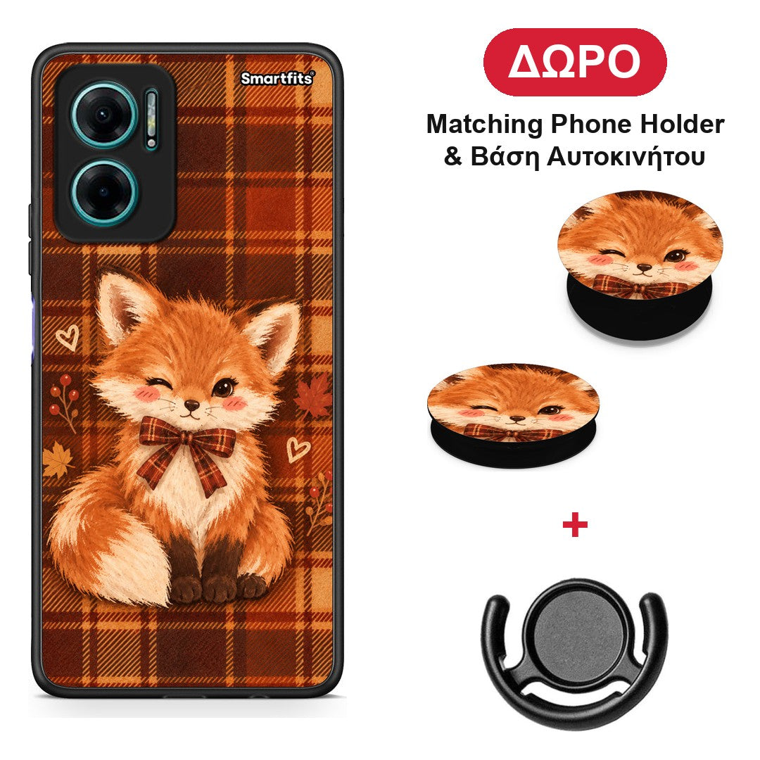 Fox on Autumn Tartan - Xiaomi Redmi Note 11E θήκη + Δώρο Phone Holder & Βάση Αυτοκινήτου