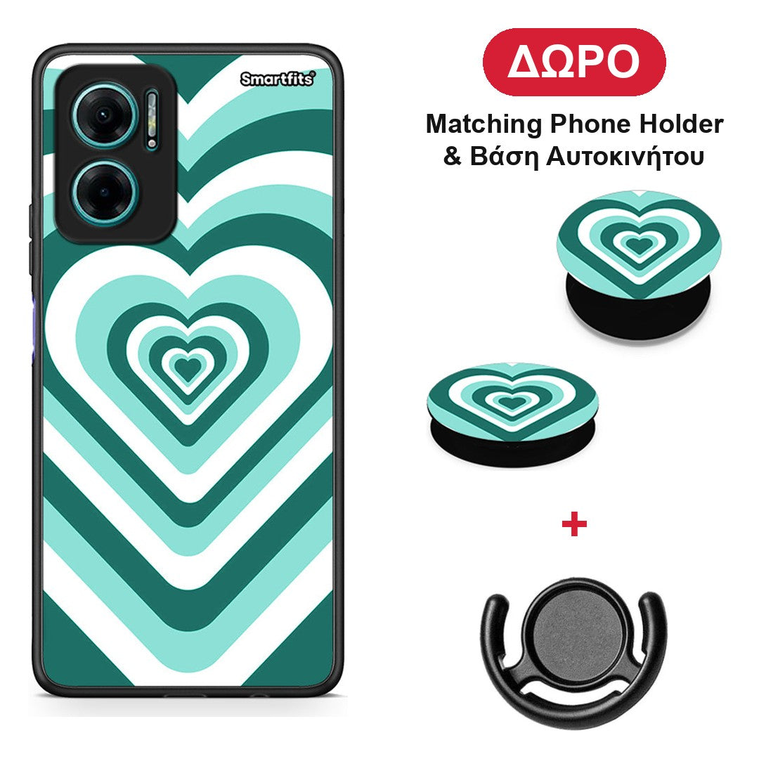 Green Hearts - Xiaomi Redmi Note 11E θήκη + Δώρο Phone Holder & Βάση Αυτοκινήτου