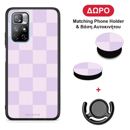 Lilac and Cream Striped Checks - Xiaomi Redmi Note 11S 5G θήκη + Δώρο Phone Holder & Βάση Αυτοκινήτου
