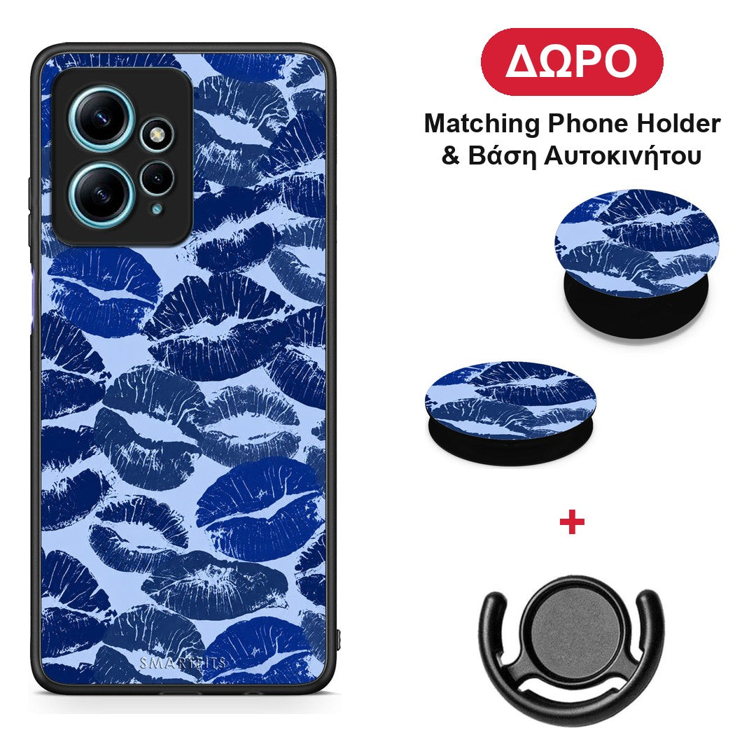 Blue Lipstick Kisses - Xiaomi Redmi Note 12 4G θήκη + Δώρο Phone Holder & Βάση Αυτοκινήτου