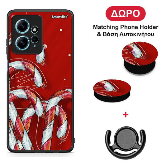 Candy Cane - Xiaomi Redmi Note 12 4G θήκη + Δώρο Phone Holder & Βάση Αυτοκινήτου