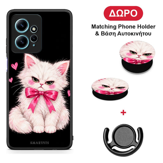 Grumpy Party Kitten on Black - Xiaomi Redmi Note 12 4G θήκη + Δώρο Phone Holder & Βάση Αυτοκινήτου