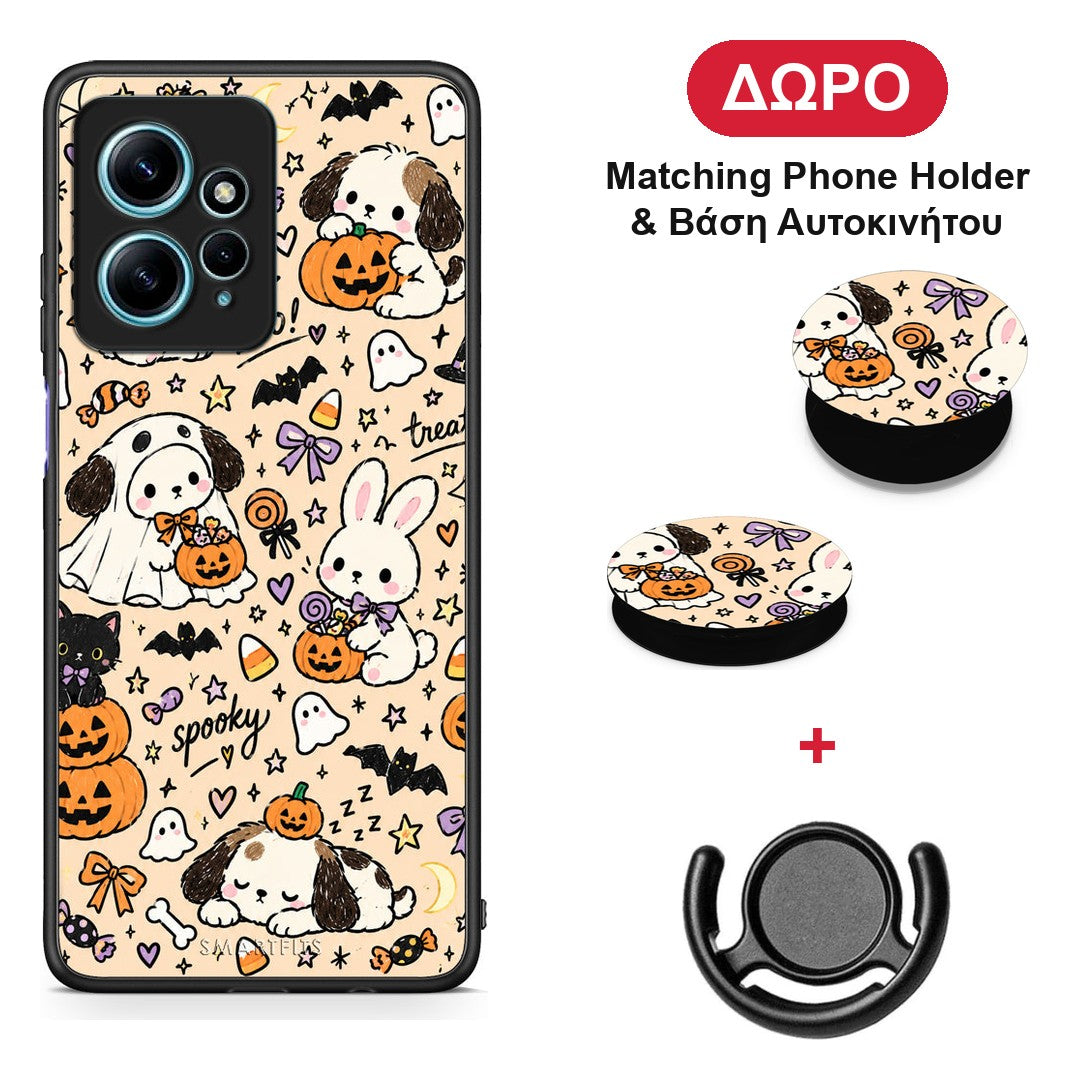 Halloween Puppies and Friends on Cream - Xiaomi Redmi Note 12 4G θήκη + Δώρο Phone Holder & Βάση Αυτοκινήτου
