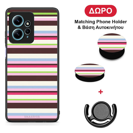 Multicolour Horizontal Stripes - Xiaomi Redmi Note 12 4G θήκη + Δώρο Phone Holder & Βάση Αυτοκινήτου