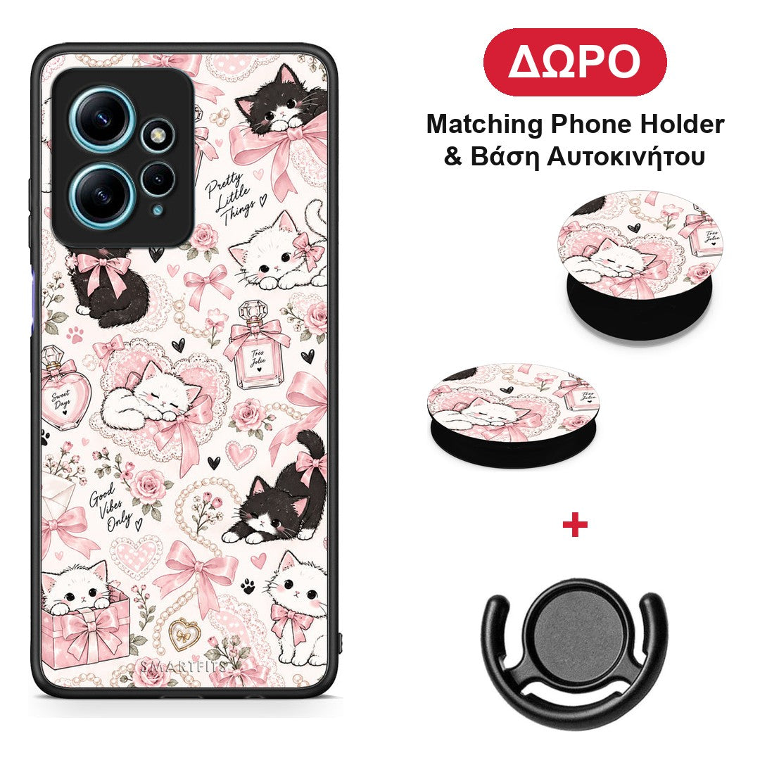 Pink Bows and Kittens Collage - Xiaomi Redmi Note 12 4G θήκη + Δώρο Phone Holder & Βάση Αυτοκινήτου