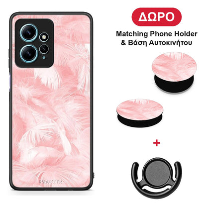 Boho Pink Feather - Xiaomi Redmi Note 12 4G θήκη + Δώρο Phone Holder & Βάση Αυτοκινήτου