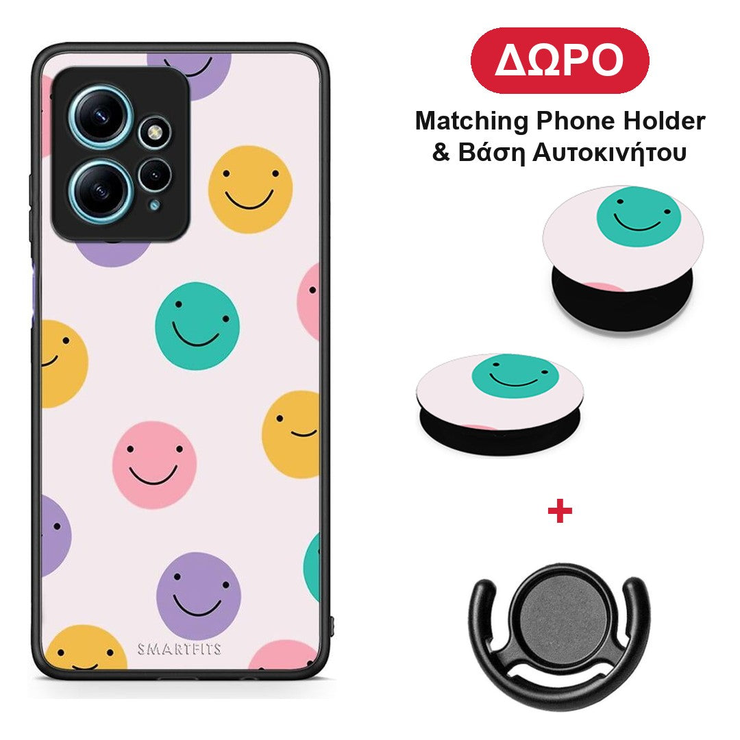 Smiley Faces - Xiaomi Redmi Note 12 4G θήκη + Δώρο Phone Holder & Βάση Αυτοκινήτου