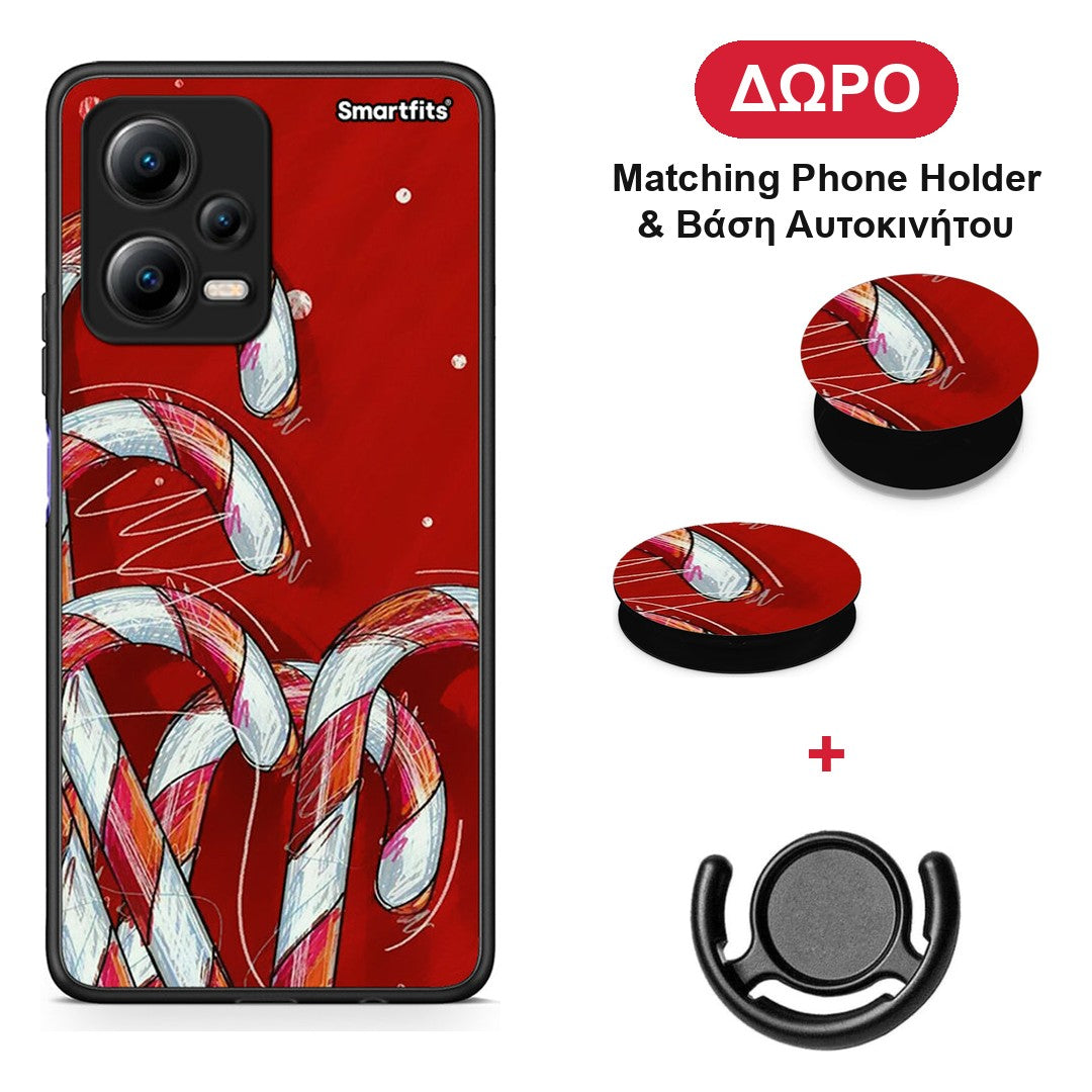 Candy Cane - Xiaomi Redmi Note 12 5G θήκη + Δώρο Phone Holder & Βάση Αυτοκινήτου