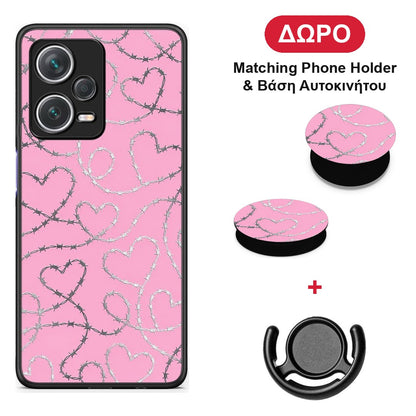 Barbed Wire Hearts on Pink - Xiaomi Redmi Note 12 Pro+ / 12 Pro Discovery θήκη + Δώρο Phone Holder & Βάση Αυτοκινήτου