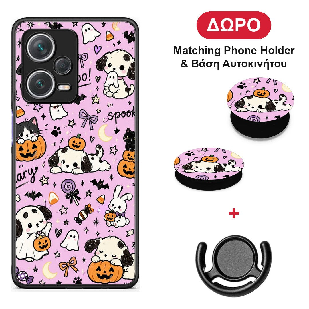 Halloween Puppies and Friends on Lilac - Xiaomi Redmi Note 12 Pro+ / 12 Pro Discovery θήκη + Δώρο Phone Holder & Βάση Αυτοκινήτου