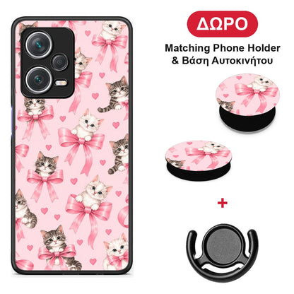 Kittens and Pink Bows on Pink - Xiaomi Redmi Note 12 Pro+ / 12 Pro Discovery θήκη + Δώρο Phone Holder & Βάση Αυτοκινήτου