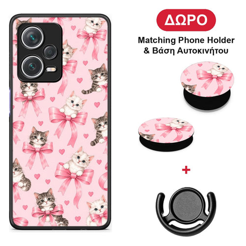 Kittens and Pink Bows on Pink - Xiaomi Redmi Note 12 Pro+ / 12 Pro Discovery θήκη + Δώρο Phone Holder & Βάση Αυτοκινήτου