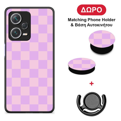 Lavender and Pink Checkerboard - Xiaomi Redmi Note 12 Pro+ / 12 Pro Discovery θήκη + Δώρο Phone Holder & Βάση Αυτοκινήτου