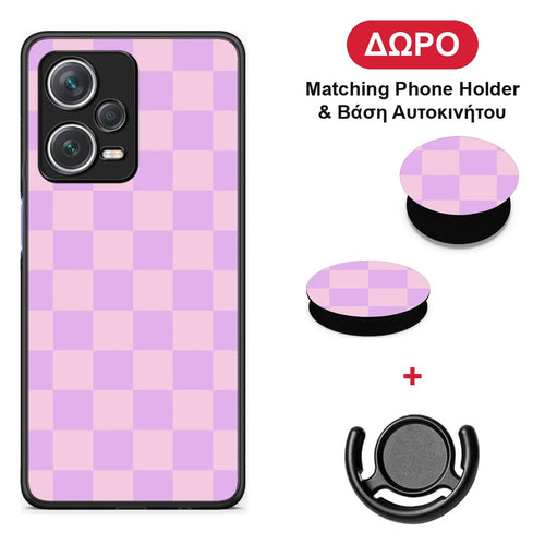 Lavender and Pink Checkerboard - Xiaomi Redmi Note 12 Pro+ / 12 Pro Discovery θήκη + Δώρο Phone Holder & Βάση Αυτοκινήτου
