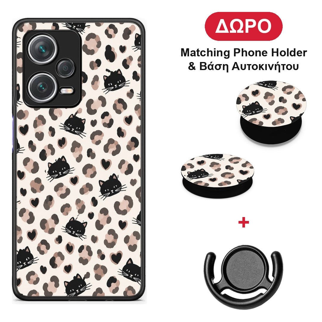 Leopard Spots and Black Cats on Cream - Xiaomi Redmi Note 12 Pro+ / 12 Pro Discovery θήκη + Δώρο Phone Holder & Βάση Αυτοκινήτου