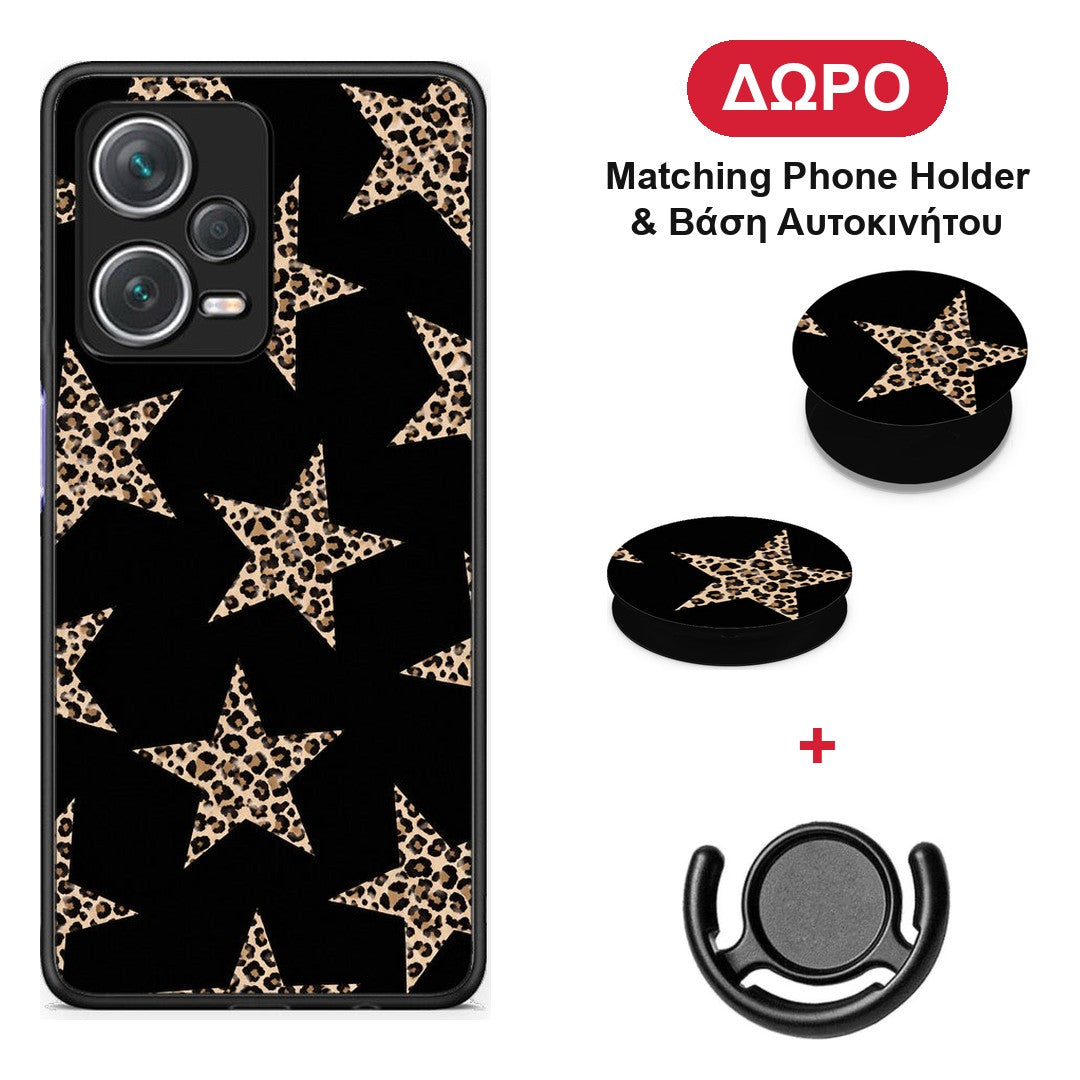Leopard Stars on Black - Xiaomi Redmi Note 12 Pro+ / 12 Pro Discovery θήκη + Δώρο Phone Holder & Βάση Αυτοκινήτου