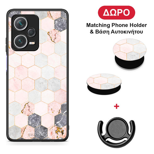 Marble Hexagon Pink - Xiaomi Redmi Note 12 Pro+ / 12 Pro Discovery θήκη + Δώρο Phone Holder & Βάση Αυτοκινήτου