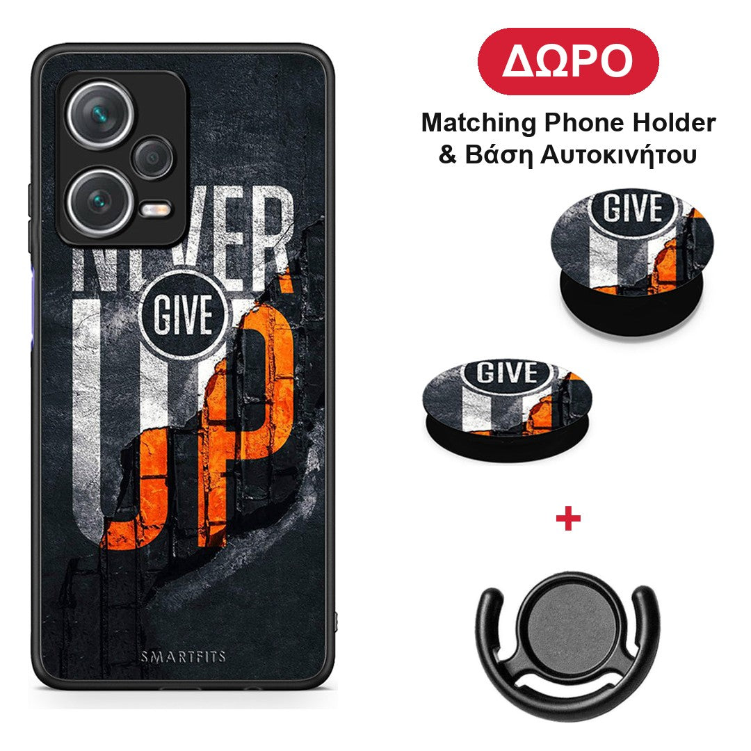 Never Give Up - Xiaomi Redmi Note 12 Pro+ / 12 Pro Discovery θήκη + Δώρο Phone Holder & Βάση Αυτοκινήτου