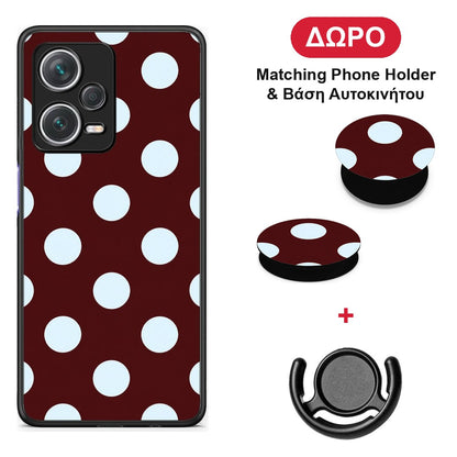 Pale Blue Large Polka Dots on Burgundy - Xiaomi Redmi Note 12 Pro+ / 12 Pro Discovery θήκη + Δώρο Phone Holder & Βάση Αυτοκινήτου