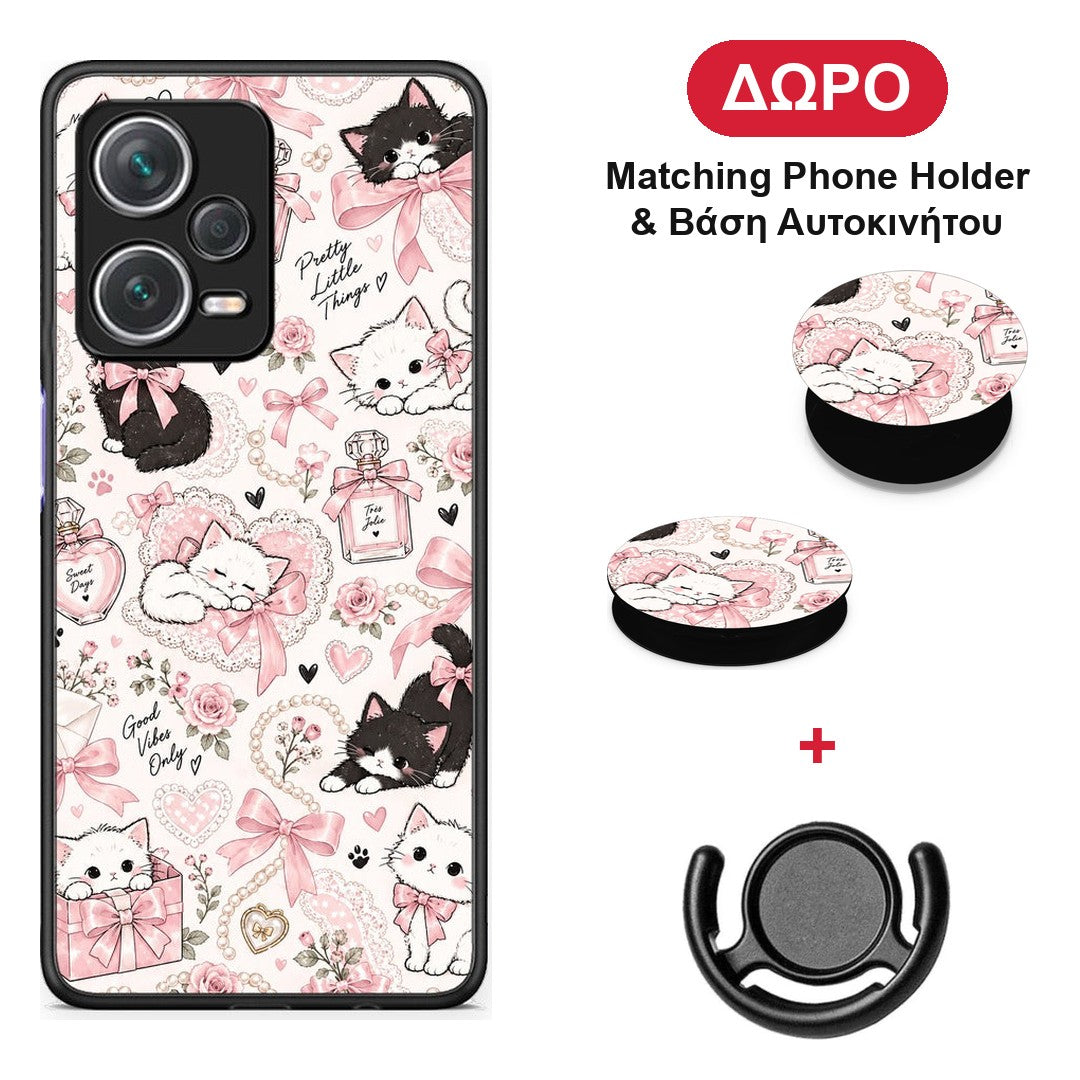 Pink Bows and Kittens Collage - Xiaomi Redmi Note 12 Pro+ / 12 Pro Discovery θήκη + Δώρο Phone Holder & Βάση Αυτοκινήτου