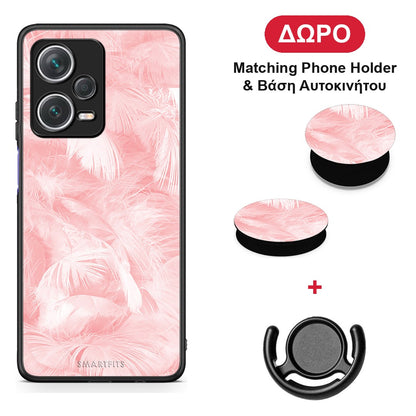 Boho Pink Feather - Xiaomi Redmi Note 12 Pro+ / 12 Pro Discovery θήκη + Δώρο Phone Holder & Βάση Αυτοκινήτου