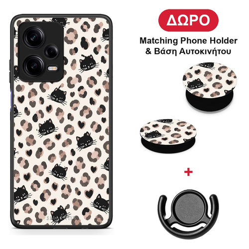 Leopard Spots and Black Cats on Cream - Xiaomi Redmi Note 12 Pro 5G θήκη + Δώρο Phone Holder & Βάση Αυτοκινήτου