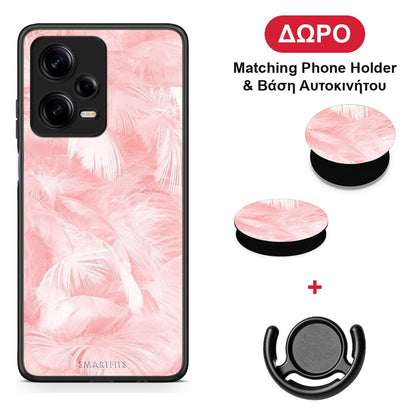 Boho Pink Feather - Xiaomi Redmi Note 12 Pro 5G θήκη + Δώρο Phone Holder & Βάση Αυτοκινήτου