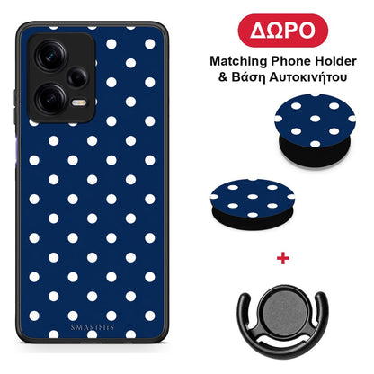 White Small Polka Dots on Navy - Xiaomi Redmi Note 12 Pro 5G θήκη + Δώρο Phone Holder & Βάση Αυτοκινήτου