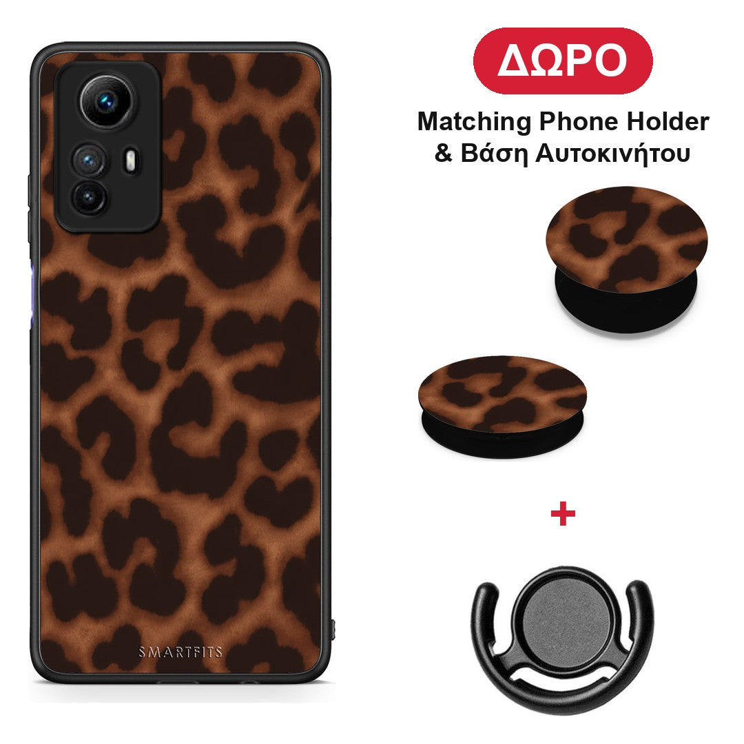 Leopard Print Dark Brown - Xiaomi Redmi Note 12S θήκη + Δώρο Phone Holder & Βάση Αυτοκινήτου