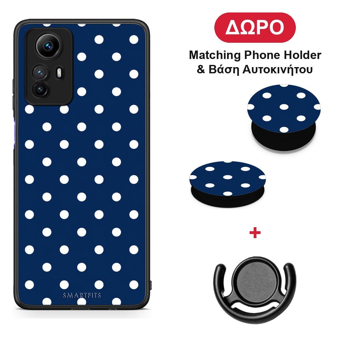 White Small Polka Dots on Navy - Xiaomi Redmi Note 12S θήκη + Δώρο Phone Holder & Βάση Αυτοκινήτου