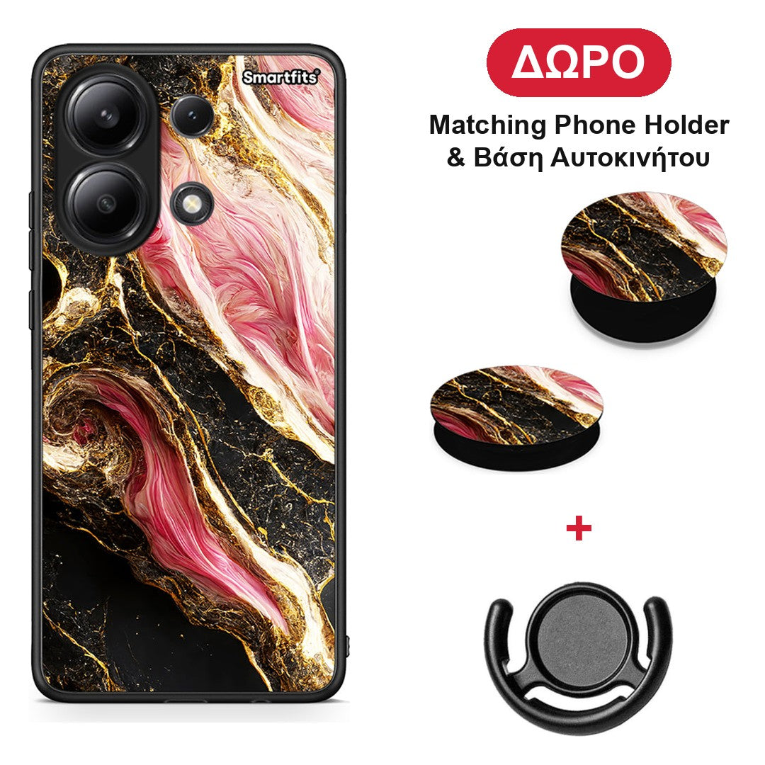 Glamorous Pink Marble - Xiaomi Redmi Note 13 4G θήκη + Δώρο Phone Holder & Βάση Αυτοκινήτου