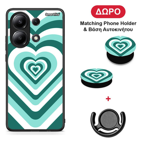 Green Hearts - Xiaomi Redmi Note 13 4G θήκη + Δώρο Phone Holder & Βάση Αυτοκινήτου