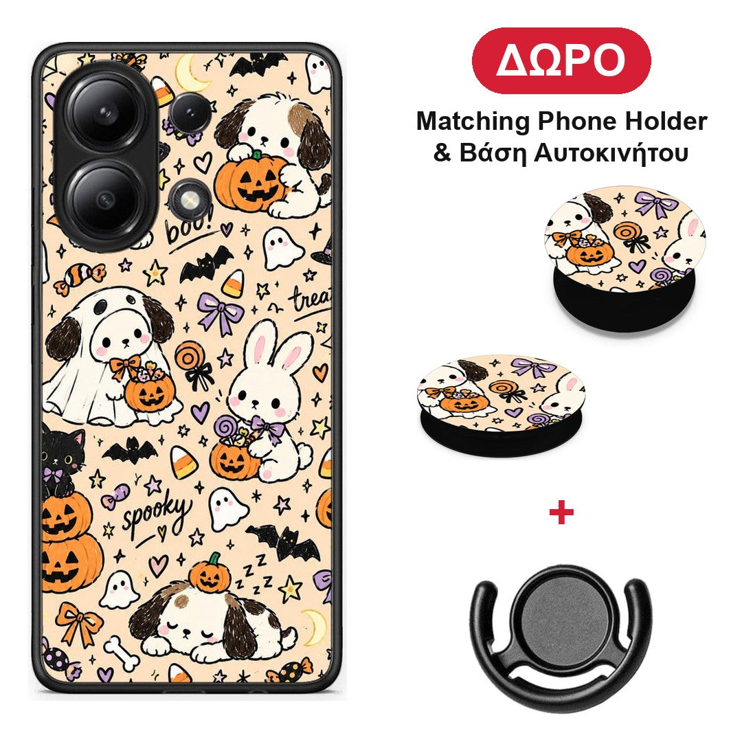 Halloween Puppies and Friends on Cream - Xiaomi Redmi Note 13 4G θήκη + Δώρο Phone Holder & Βάση Αυτοκινήτου