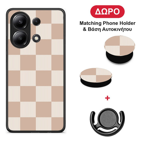 Latte and Cream Striped Checks - Xiaomi Redmi Note 13 4G θήκη + Δώρο Phone Holder & Βάση Αυτοκινήτου