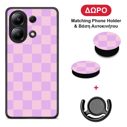 Lavender and Pink Checkerboard - Xiaomi Redmi Note 13 4G θήκη + Δώρο Phone Holder & Βάση Αυτοκινήτου